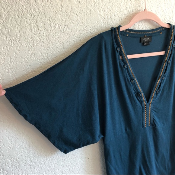 ANTHROPOLOGIE DELETTA Short Bell Sleeved Teal Top - Picture 2 of 8